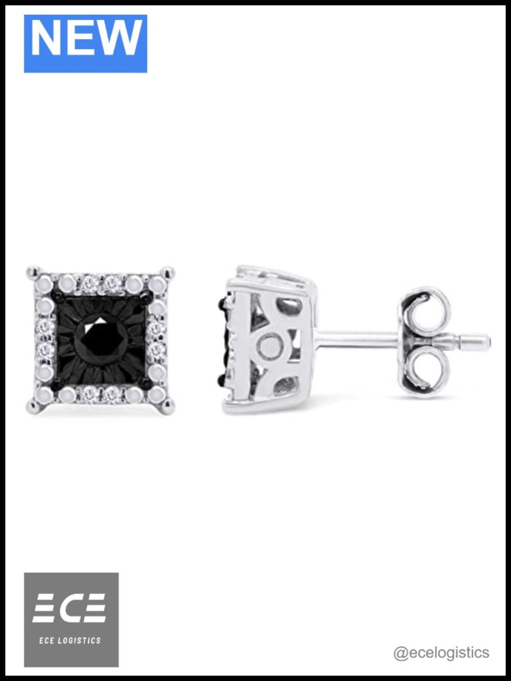 Square Halo Cluster Stud Earrings with 1/4ctw Natural Diamond in 14k White Gold